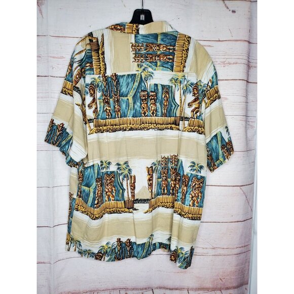Rare Vintage Kalaheo XL Hawaiian Shirt – Tan Tiki Statue Graphic Short Sleeve - Picture 11 of 12